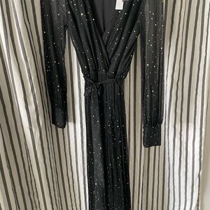 Baltic Born Chic Black Long-Sleeve Dress with Gold Accents